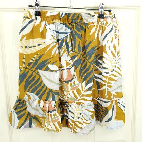 C&C California 100% Linen Pull On Ruffle Mini Skirt S Cream/Tan - Picture 1 of 11